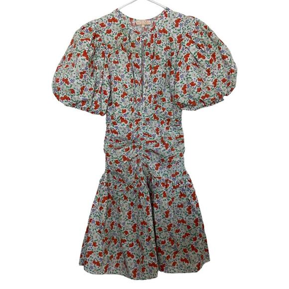 ByTiMO Festive Floral Puff Sleeve Mini Drop Waist Dress In Poppy Size XS - Picture 6 of 16